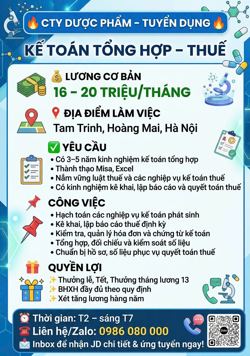 TUYỂN KẾ TO&Aacute;N TỔNG HỢP - THUẾ